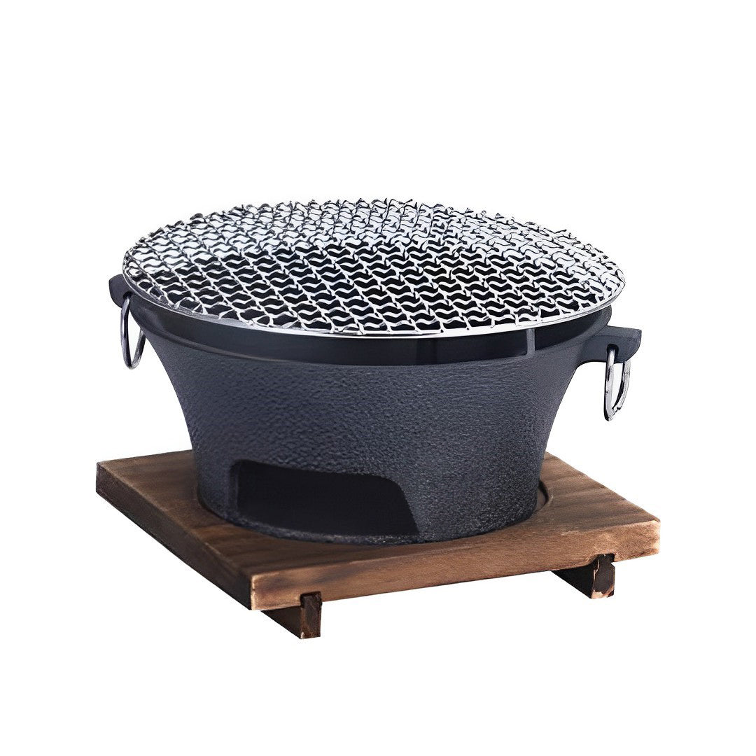 SOGA Medium Cast Iron Round Stove Charcoal Table Net Grill Japanese Style BBQ Picnic Camping with Wooden Board $ 95.50