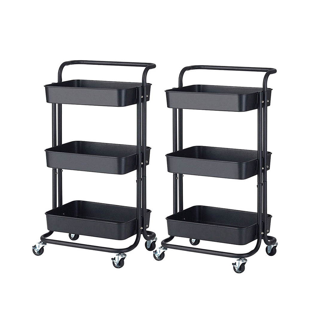 SOGA 2X 3 Tier Steel Black Movable Kitchen Cart Multi-Functional Shelves Storage Organizer with Wheels