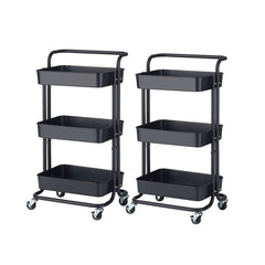 SOGA 2X 3 Tier Steel Black Movable Kitchen Cart Multi-Functional Shelves Storage Organizer with Wheels