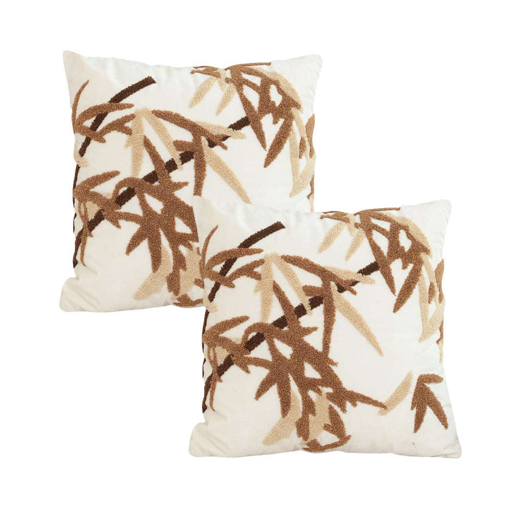 SOGA 2X 45cm Cream Brown Bamboo Leaf Botanical Embroidered Throw Pillow $ 118