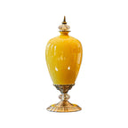 SOGA 42cm Ceramic Oval Flower Vase with Gold Metal Base Yellow