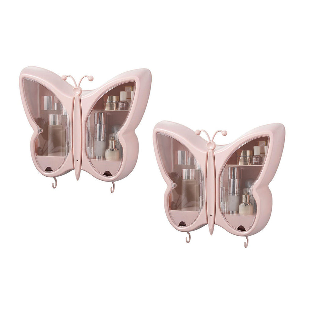 SOGA 2X Pink Butterfly Shape Wall-Mounted Makeup Organiser Dustproof Waterproof Bathroom Storage Box Home Decor $ 118.90
