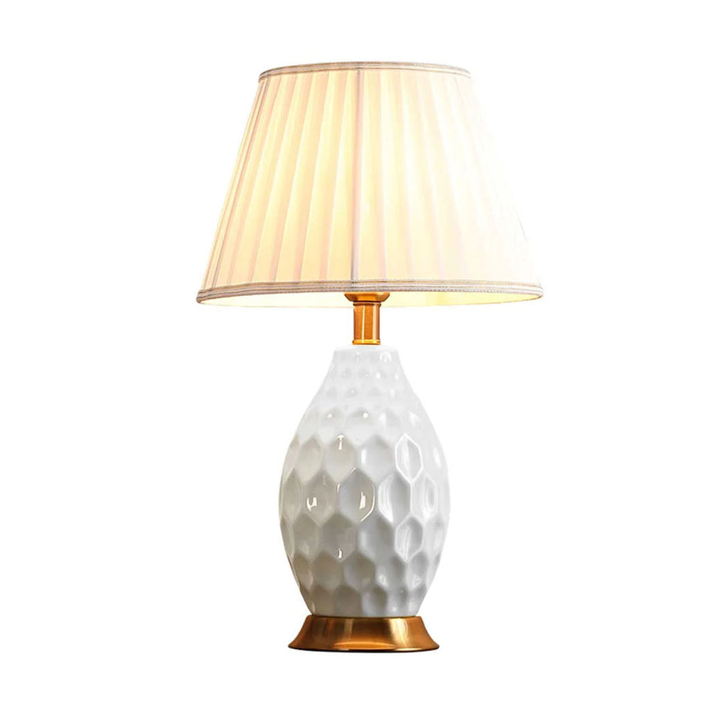 SOGA Textured Ceramic Oval Table Lamp with Gold Metal Base White