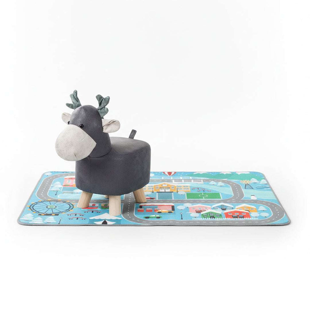 SOGA Home & Living Bundle – 2 Grey Deer Character Children's Ottoman & Kids Street Map Rug $ 139