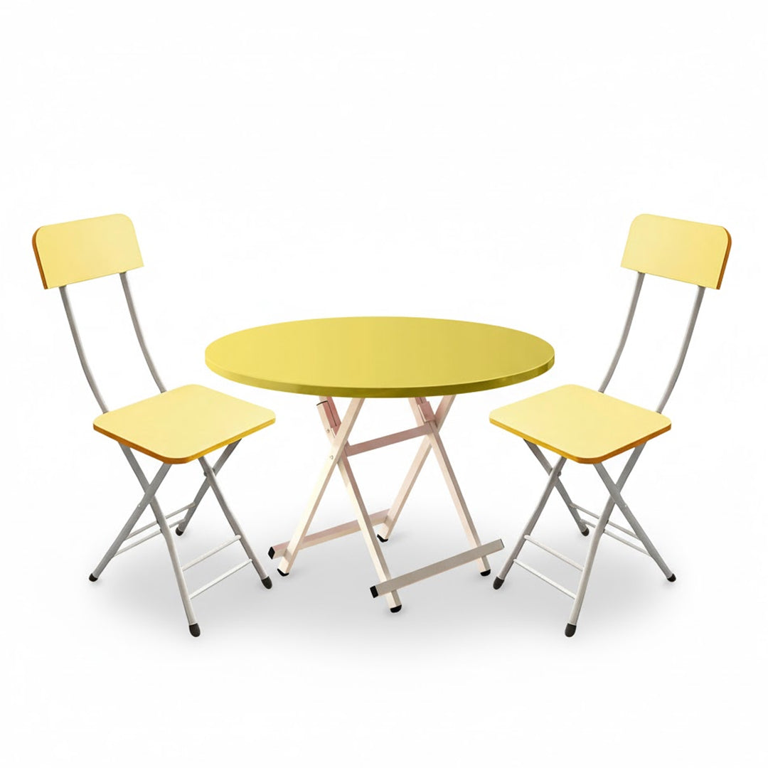 SOGA Home & Living Bundle – Yellow Folding Dining Table & 2 Foldable Chairs for Home Decor