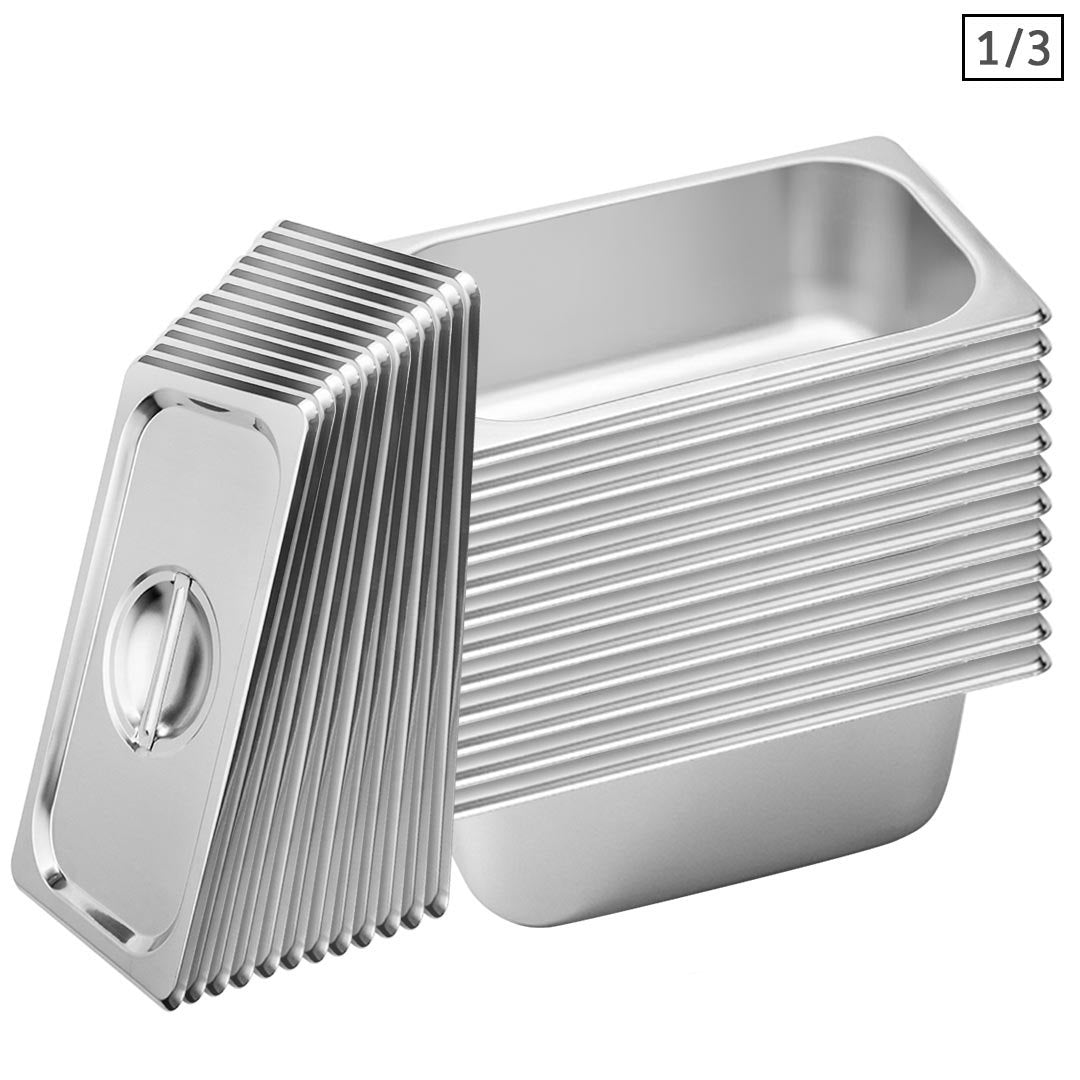 SOGA 12X Gastronorm GN Pan Full Size 1/3 GN Pan 10cm Deep Stainless Steel Tray with Lid $ 333.50