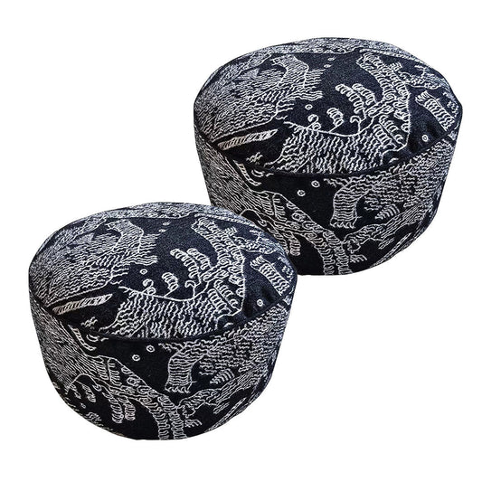 SOGA 2X 50x30cm Black Round Soft Pouffe Seat Cushion Elegant Home Accent Décor Stylish Footstool