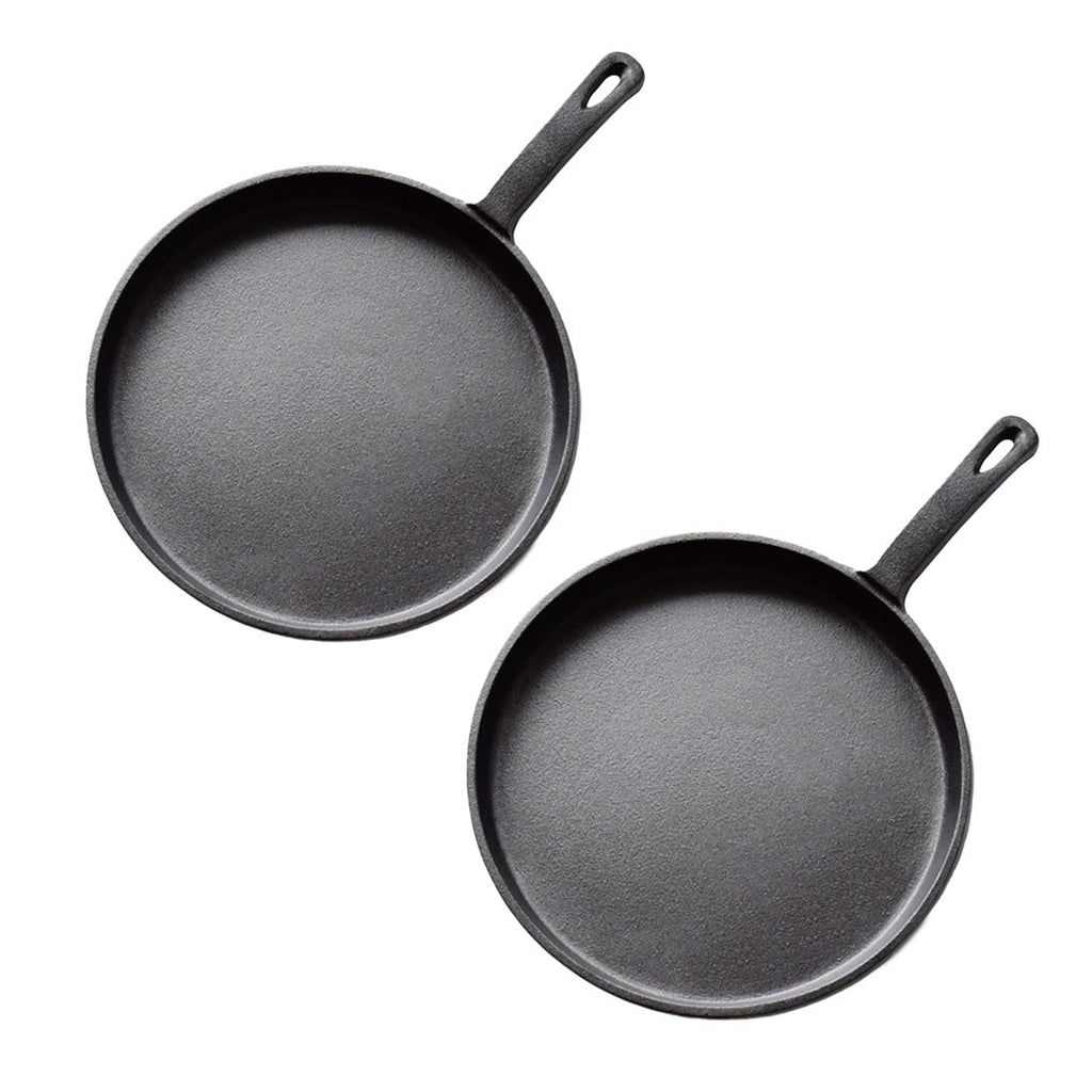 SOGA 2X 26cm Round Cast Iron Frying Pan Skillet Griddle Sizzle Platter $ 118.50