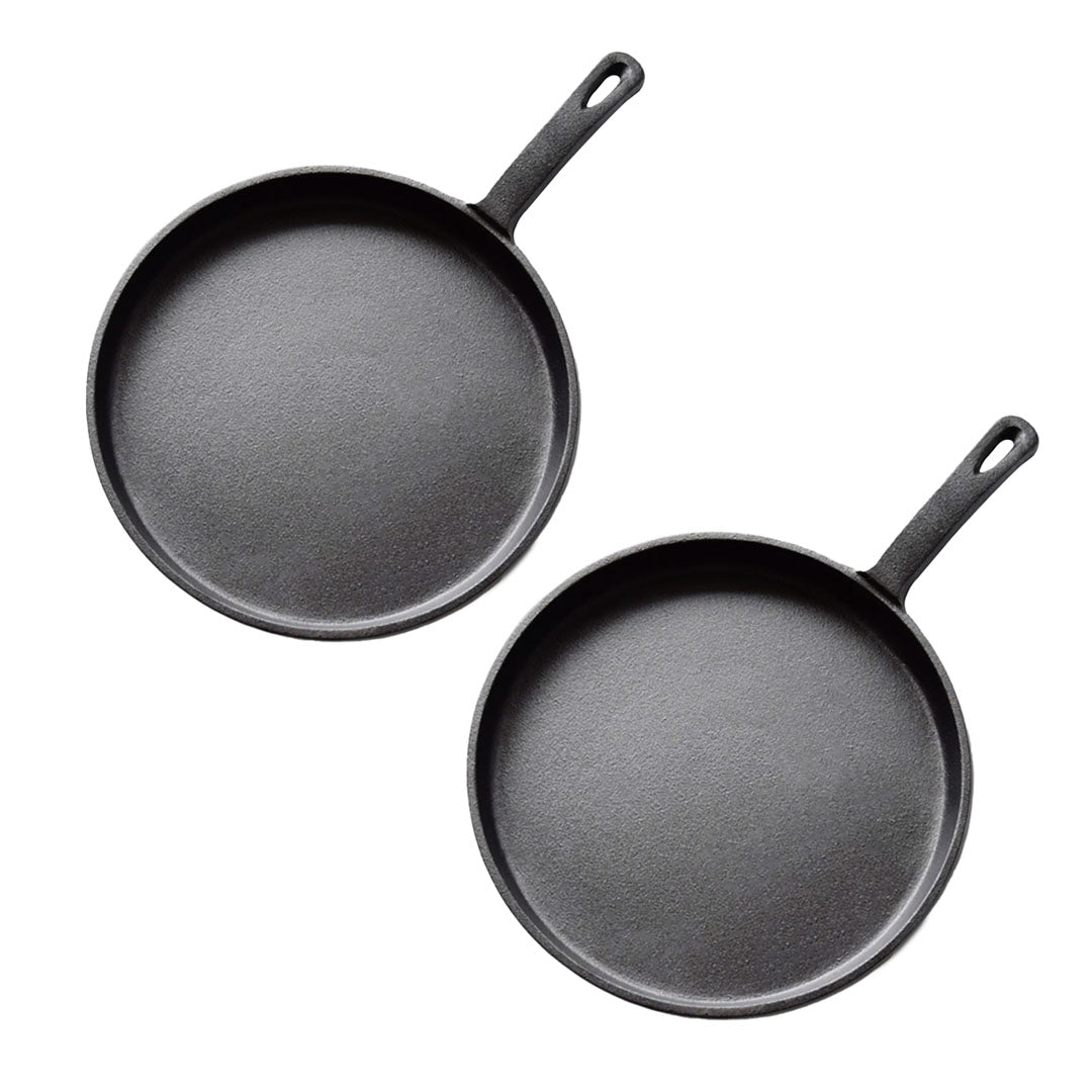 SOGA 2X 26cm Round Cast Iron Frying Pan Skillet Griddle Sizzle Platter $ 118.50