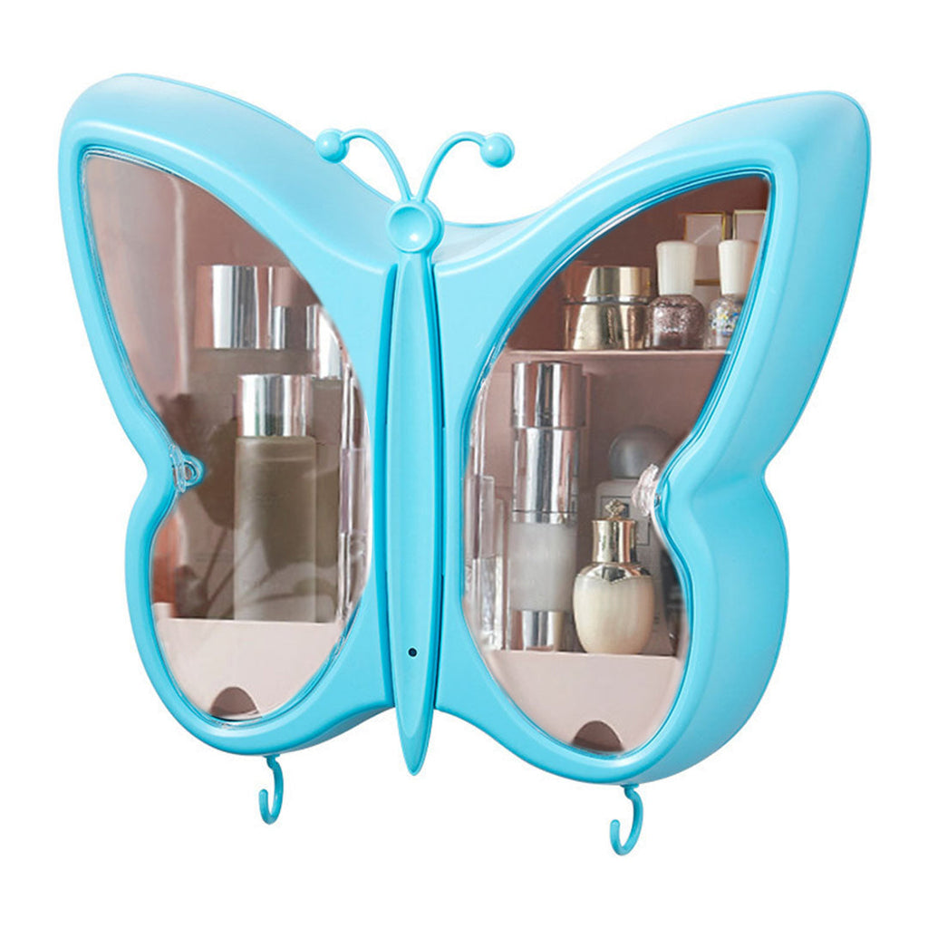 SOGA Blue Butterfly Shape Wall-Mounted Makeup Organiser Dustproof Waterproof Bathroom Storage Box Home Decor $ 61.50