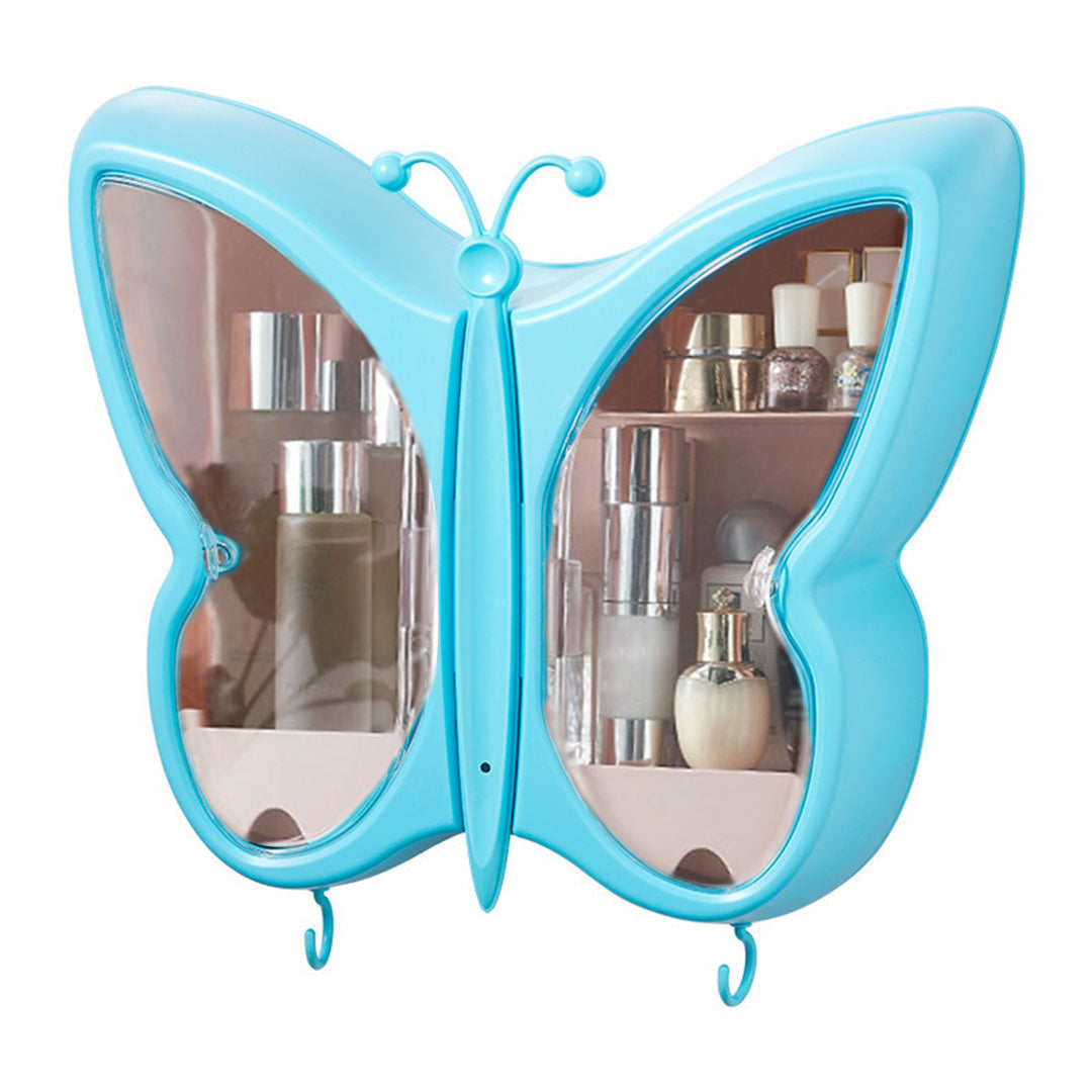 SOGA Blue Butterfly Shape Wall-Mounted Makeup Organiser Dustproof Waterproof Bathroom Storage Box Home Decor $ 61.50