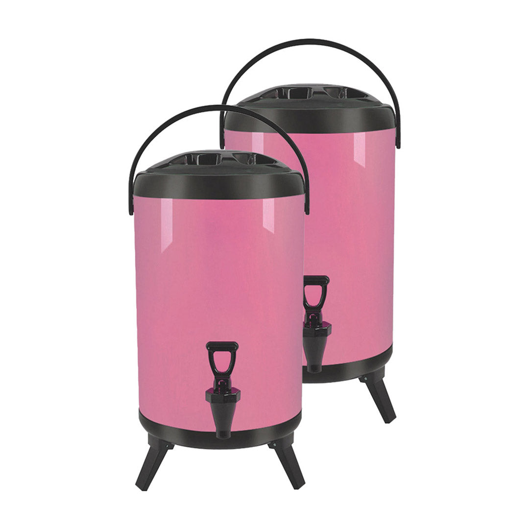 SOGA 2X 14L Stainless Steel Insulated Milk Tea Barrel Hot and Cold Beverage Dispenser Container with Faucet Pink