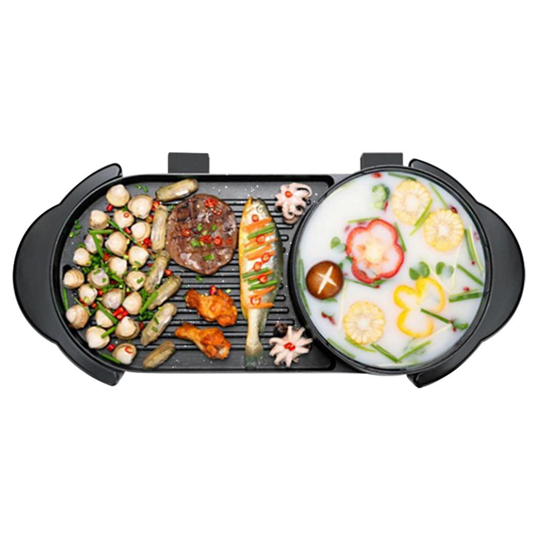 SOGA 2 in 1 Electric Non-Stick BBQ Teppanyaki Grill Plate Steamboat Hotpot 2-8 Person $ 132.50