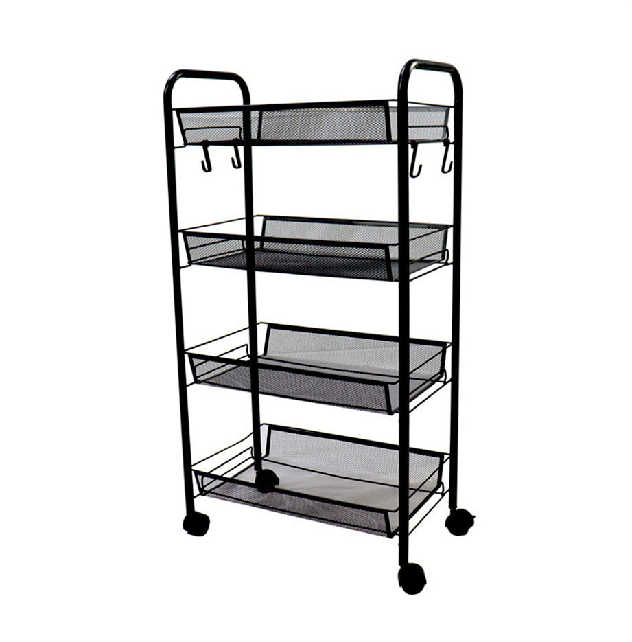 SOGA 4 Tier Steel Black Bee Mesh Kitchen Cart Multi-Functional Shelves Storage Organizer with Wheels $ 66.90