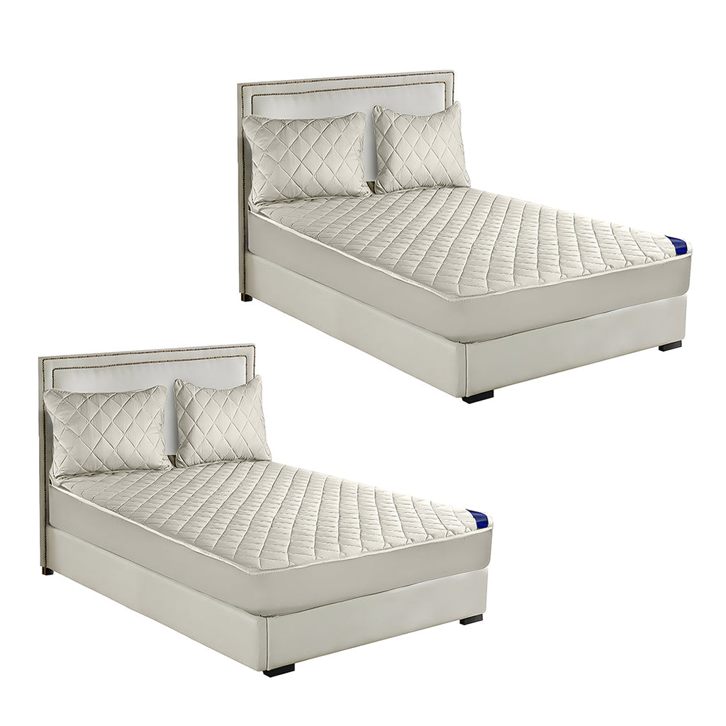 SOGA 2X White 153cm Wide Cross-Hatch Mattress Cover Thick Quilted Stretchable Bed Spread Sheet Protector with Pillow Covers $ 228.50