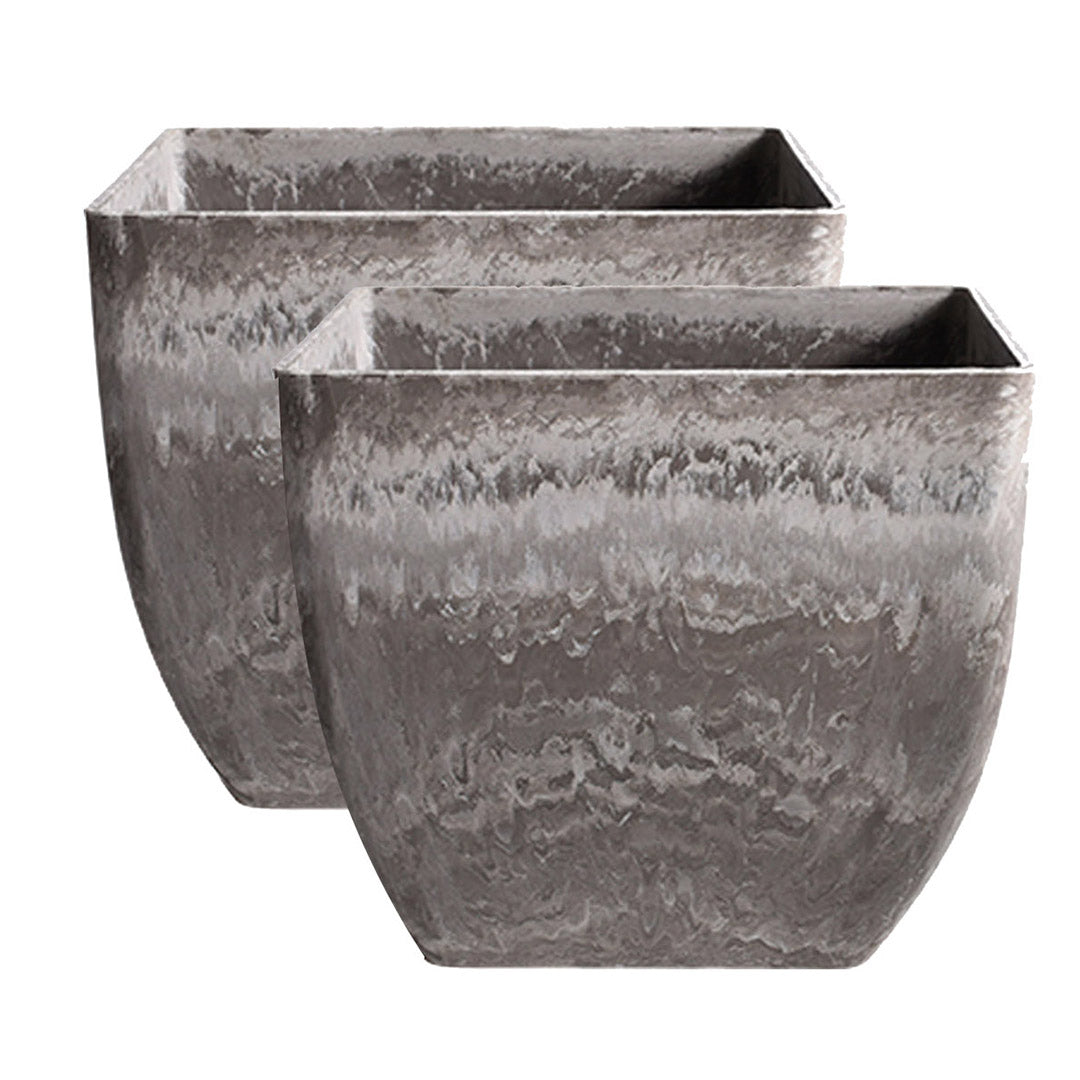 SOGA 2X 32cm Rock Grey Square Resin Plant Flower Pot in Cement Pattern Planter Cachepot for Indoor Home Office $ 151.50