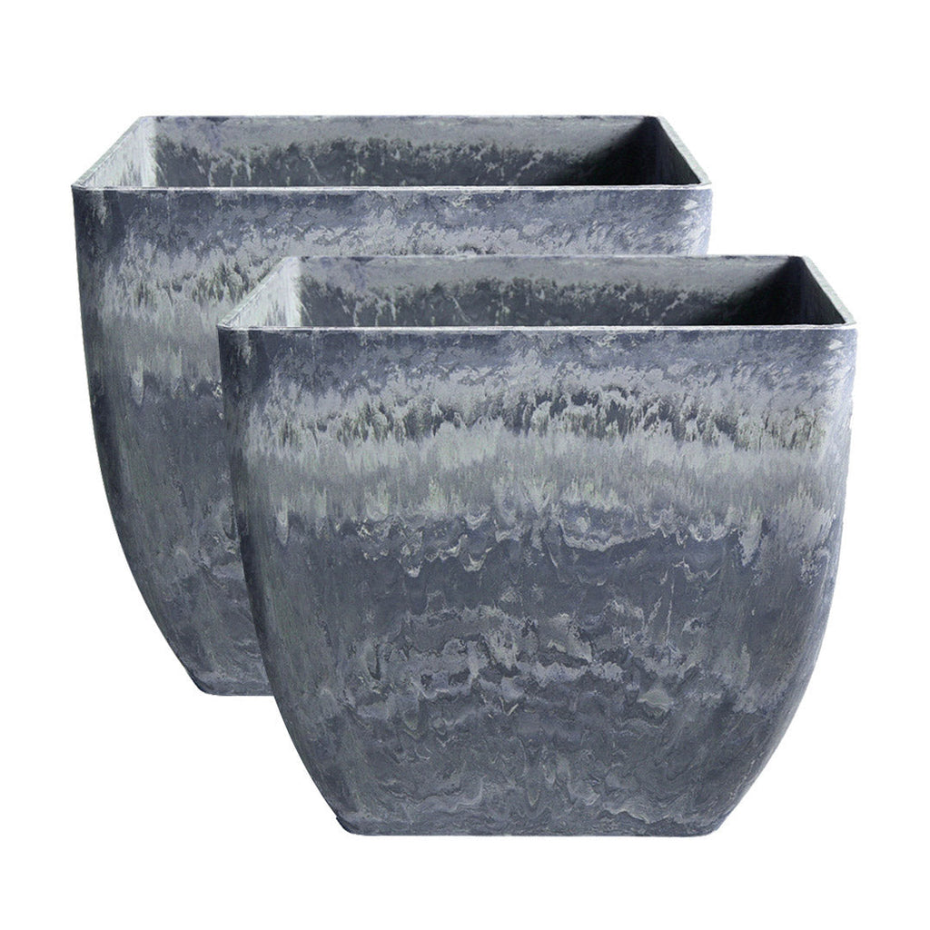 SOGA 2X 27cm Weathered Grey Square Resin Plant Flower Pot in Cement Pattern Planter Cachepot for Indoor Home Office $ 97.50