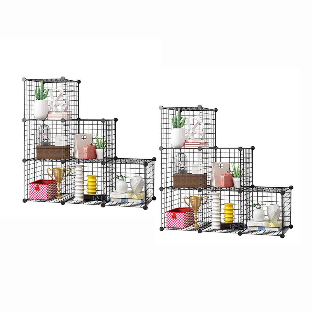 SOGA 2X Black Portable 6-Cube 3 Column Storage Organiser Foldable DIY Modular Grid Space Saving Shelf $ 142.50