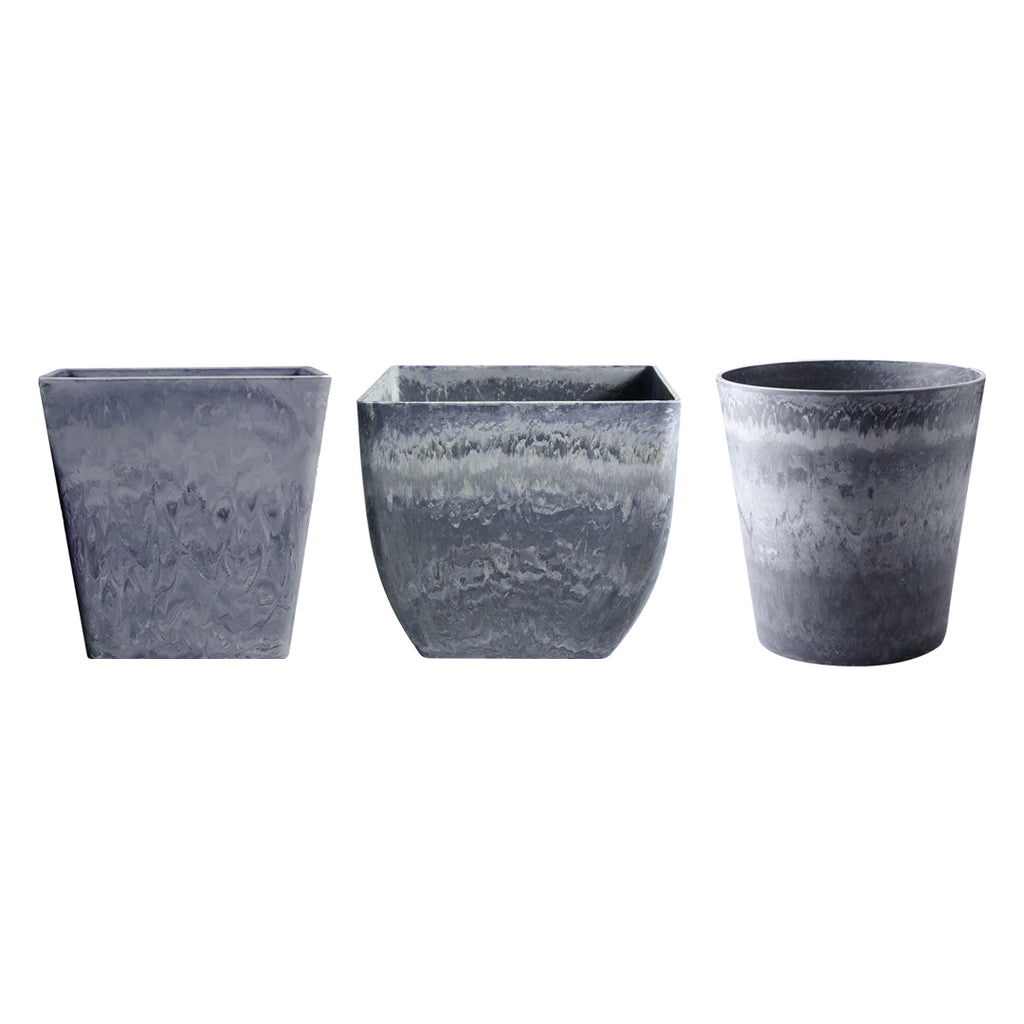 SOGA Home & Living Bundle – Weathered Grey Square & Round Resin Plant Pots for Indoor Decor