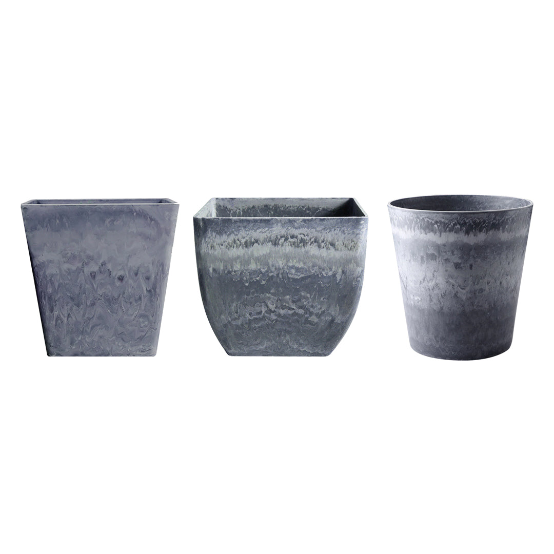 SOGA Home & Living Bundle – Weathered Grey Square & Round Resin Plant Pots for Indoor Decor