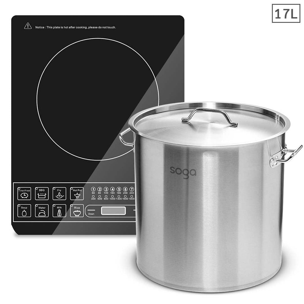 SOGA Electric Smart Induction Cooktop and 17L Stainless Steel Stockpot 28cm Stock Pot $ 212.50