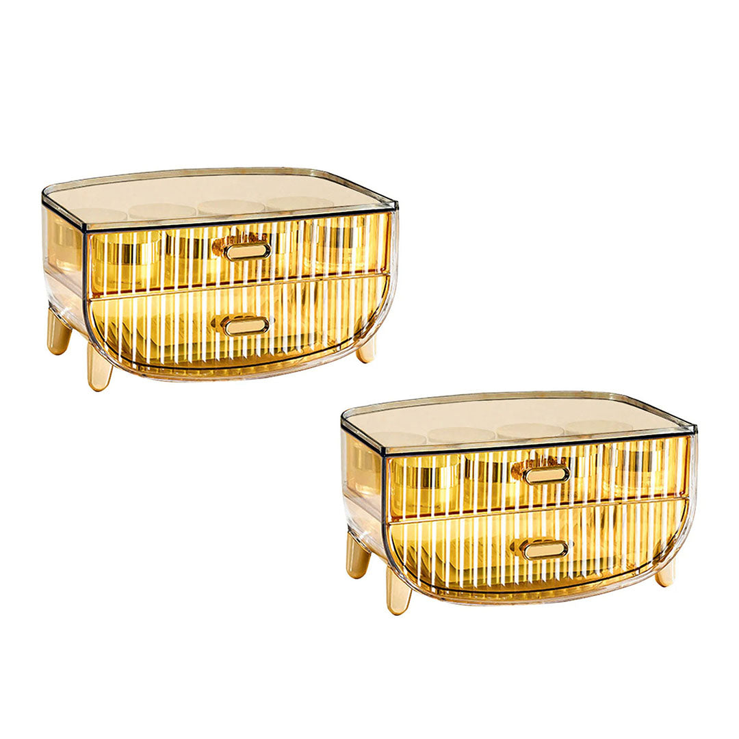 SOGA 2X 2 Tier Golden Yellow Multifunctional Countertop Cosmetic Storage Makeup Skincare Holder Jewelry Cabinet Bathroom Desk Drawer Vanity Organiser