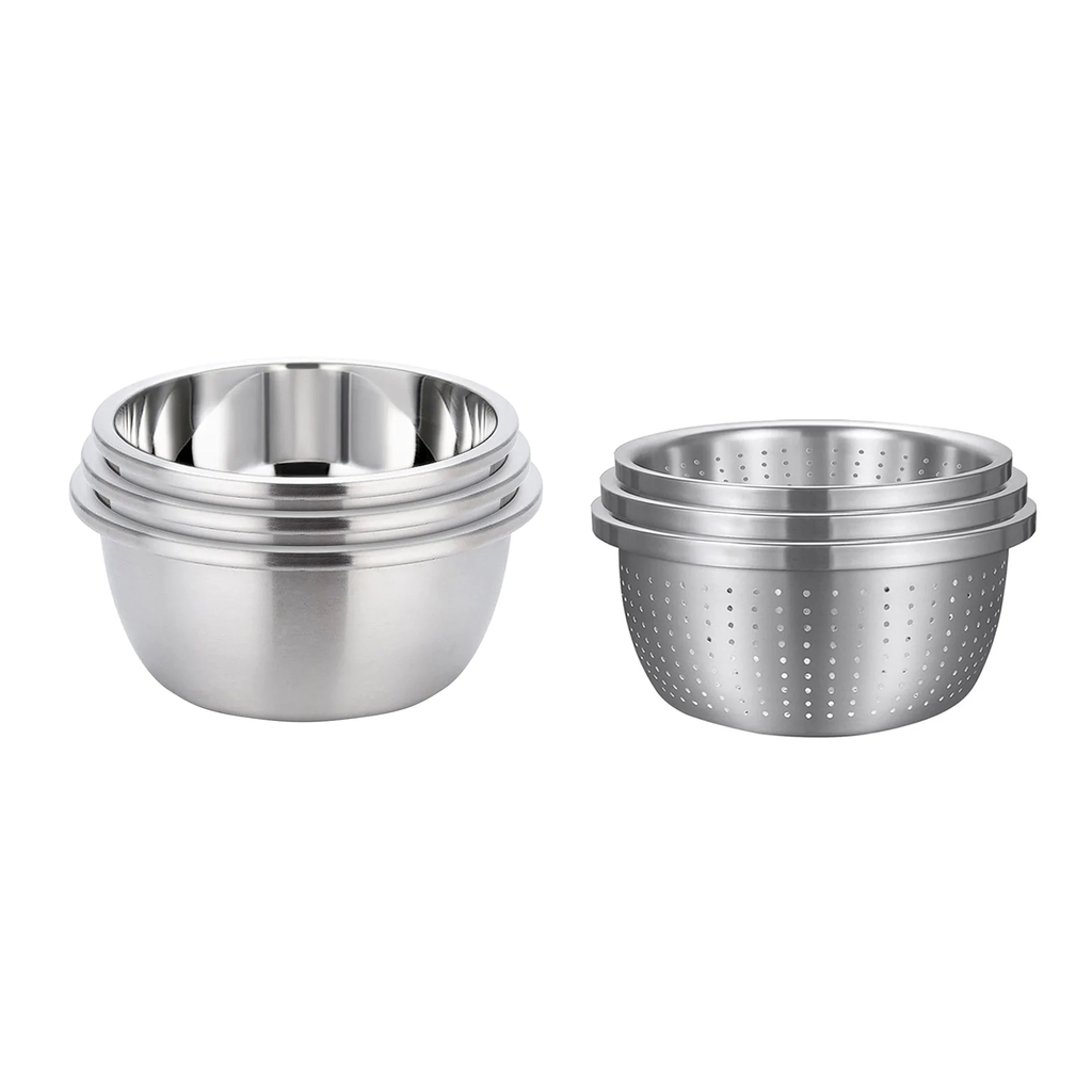 SOGA Kitchenware Bundle – Stainless Steel Nesting Colanders & Deep Stackable Mixing Bowls Set $ 114
