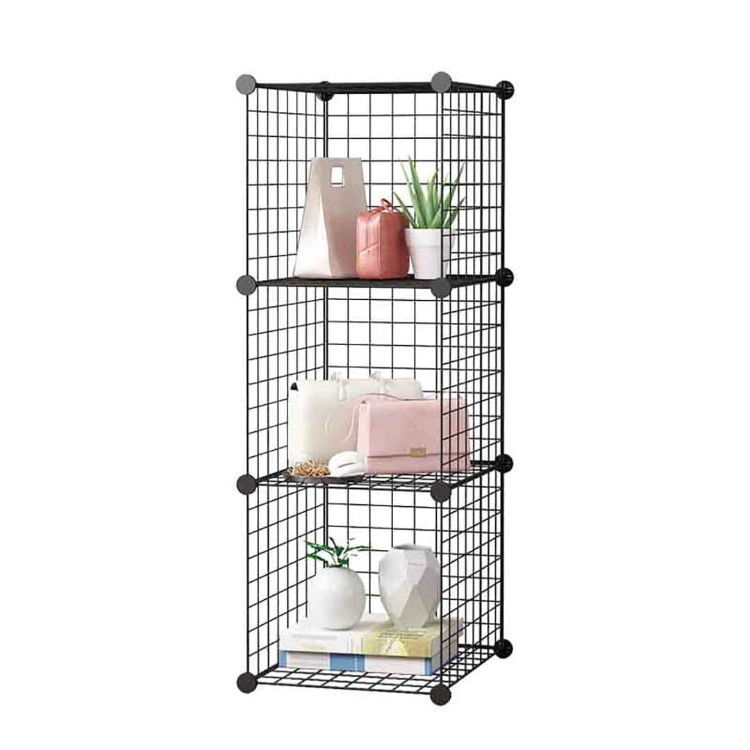 SOGA Black Portable 3 Tier Cube Storage Organiser Foldable DIY Modular Grid Space Saving Shelf $ 53.50