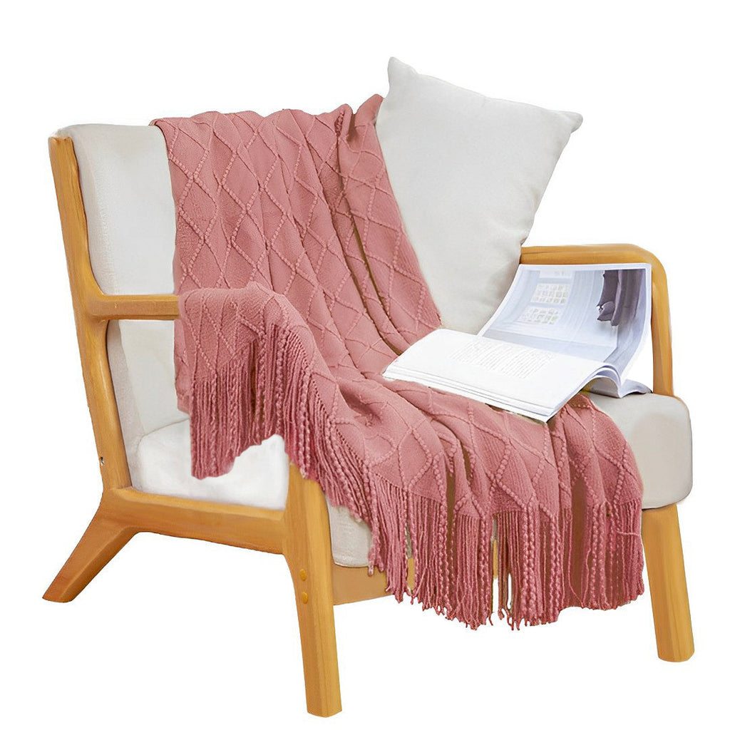 SOGA Pink Diamond Pattern Knitted Throw Blanket Warm Cozy Woven Cover Couch Bed Sofa Home Decor with Tassels $ 71.50