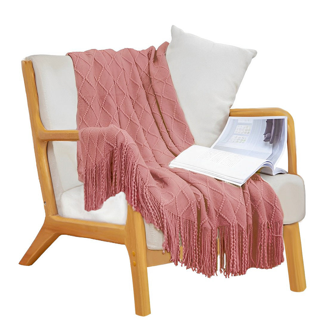 SOGA Pink Diamond Pattern Knitted Throw Blanket Warm Cozy Woven Cover Couch Bed Sofa Home Decor with Tassels $ 71.50