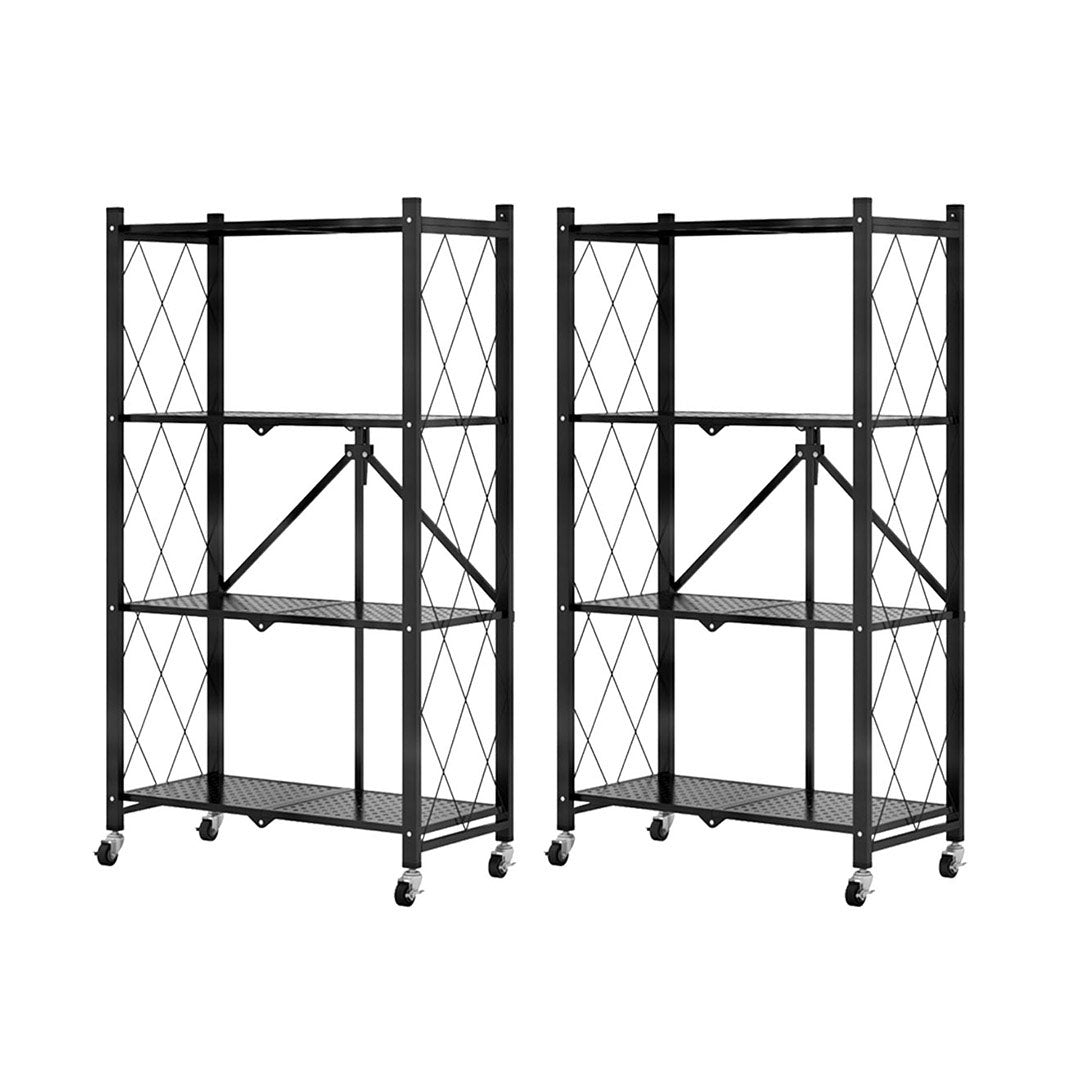 SOGA 2X 4 Tier Steel Black Foldable Kitchen Cart Multi-Functional Shelves Storage Organizer with Wheels $ 226.90