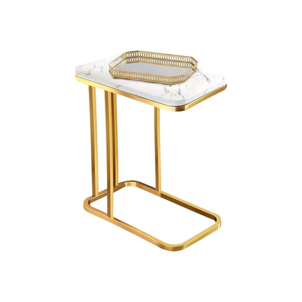 SOGA Home & Living Bundle – White Stone Side Table & Gold Mirror Tray Organizer for Home $ 0