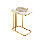 SOGA Home & Living Bundle – White Stone Side Table & Gold Mirror Tray Organizer for Home $ 0
