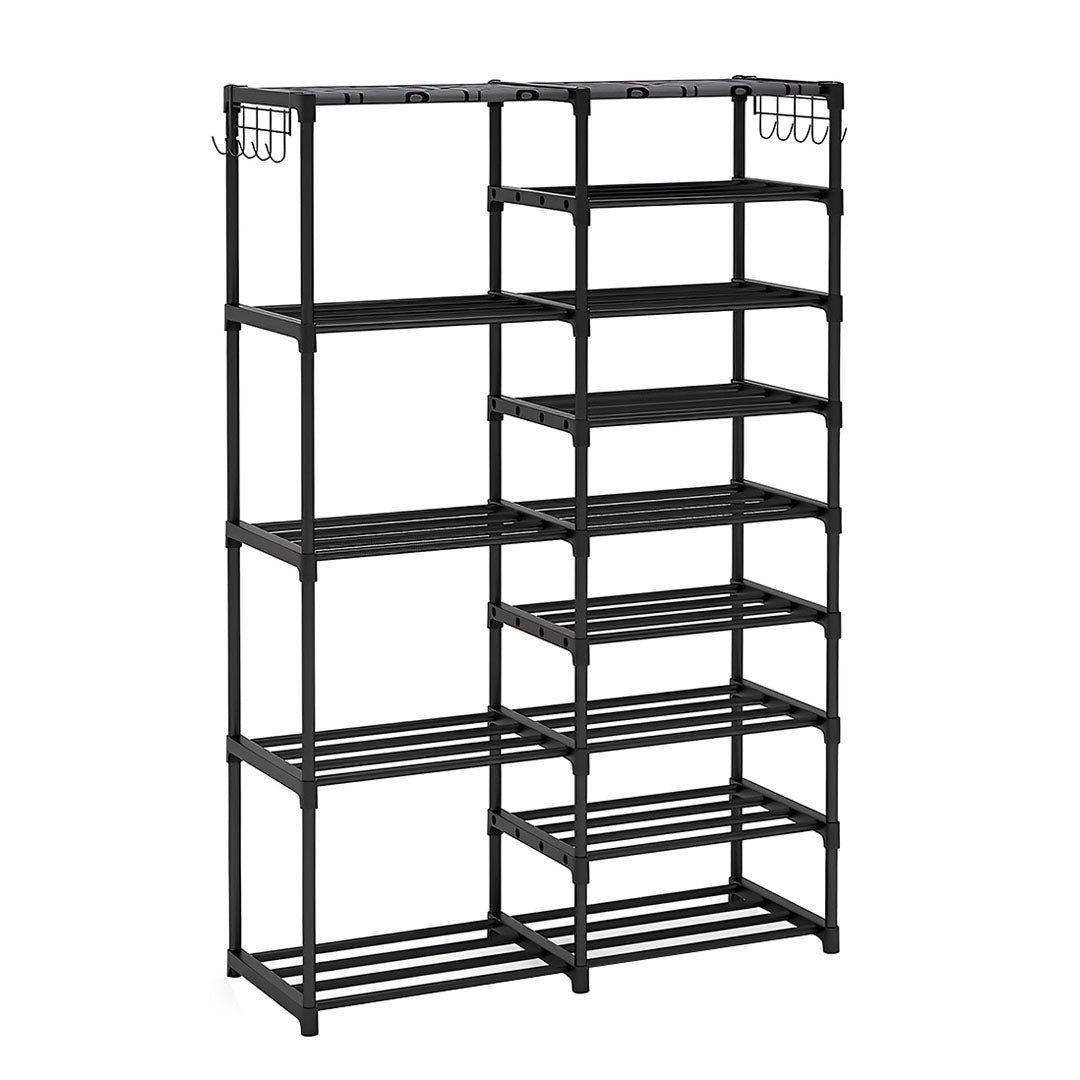 SOGA 16-Shelf Tier Shoe Storage Shelf Space-Saving Caddy Rack Organiser with Side Hooks Black $ 87.90