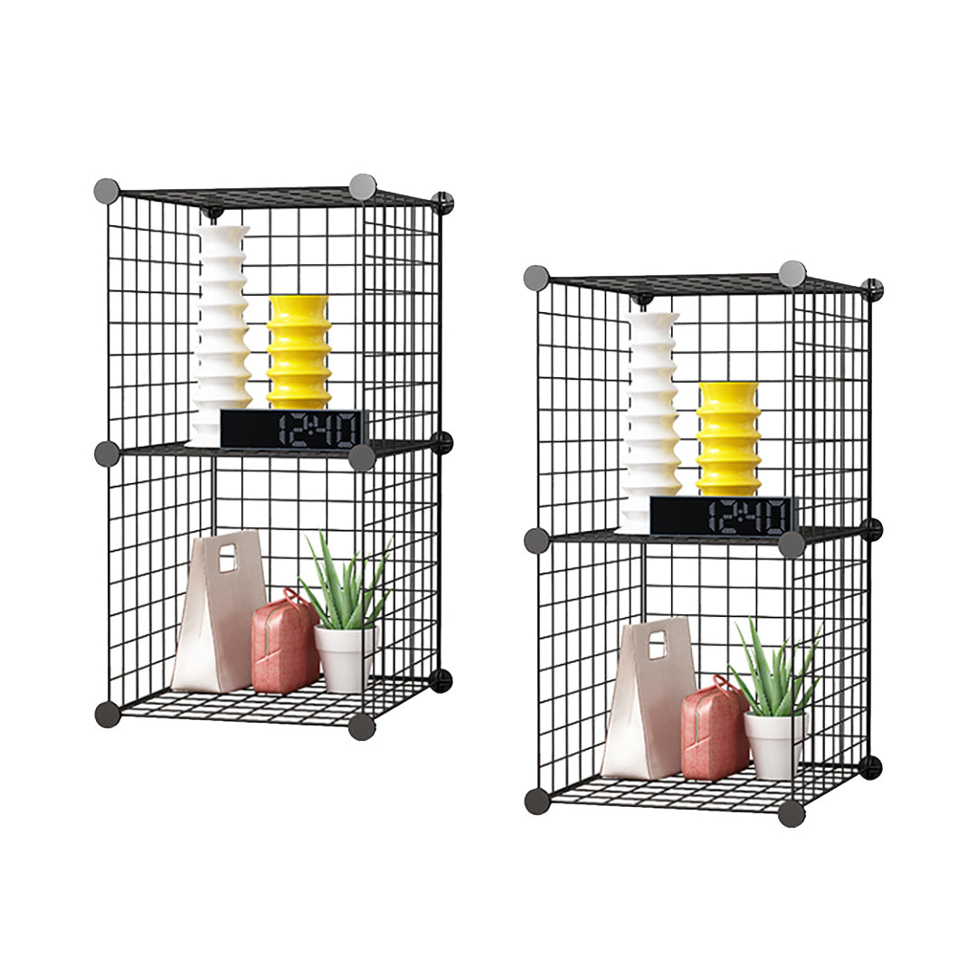 SOGA 2X Black Portable 2 Tier Cube Storage Organiser Foldable DIY Modular Grid Space Saving Shelf $ 83.90