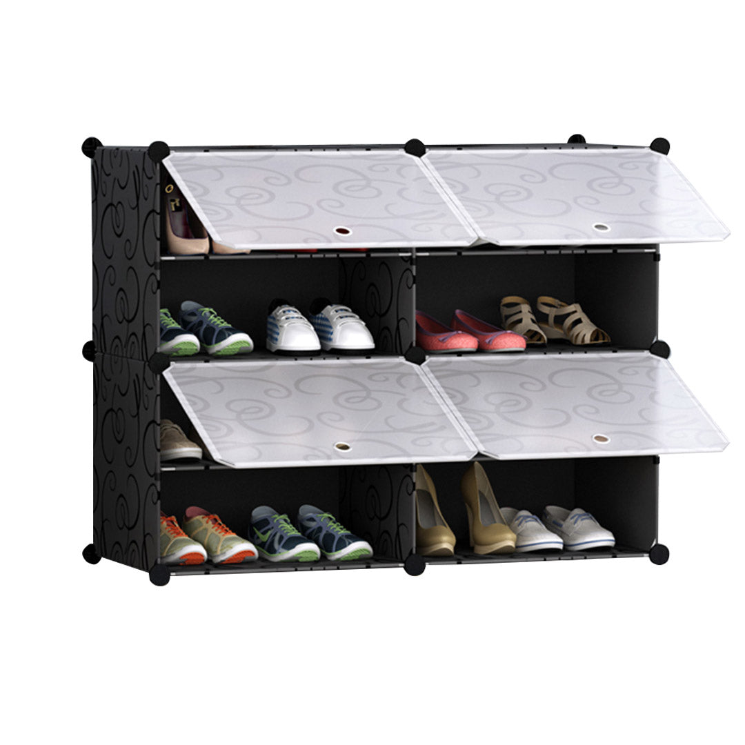 SOGA 4 Tier 2 Column Shoe Rack Organizer Sneaker Footwear Storage Stackable Stand Cabinet Portable Wardrobe with Cover $ 61.50