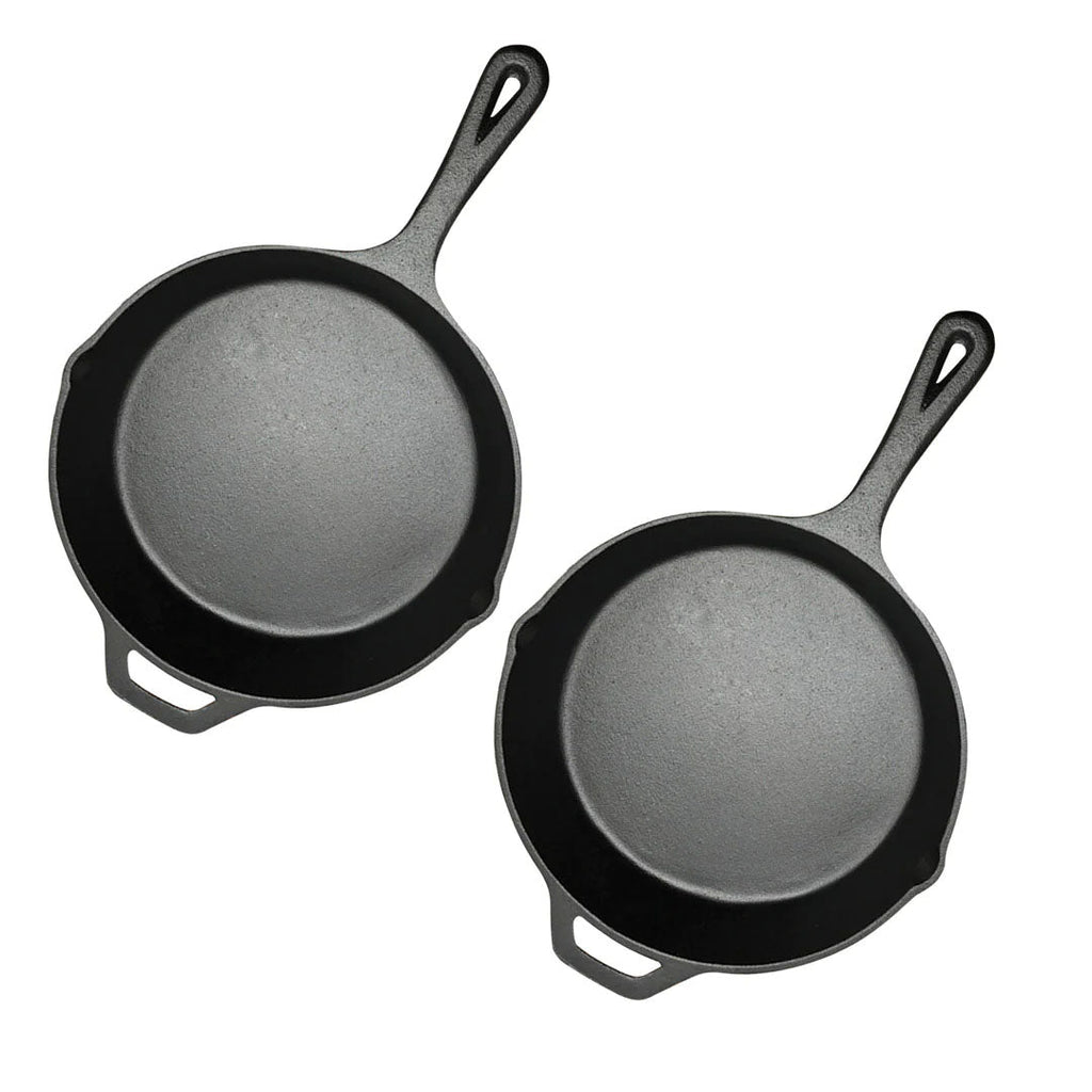 SOGA 2X 30cm Round Cast Iron Frying Pan Skillet Steak Sizzle Platter with Helper Handle $ 118.50