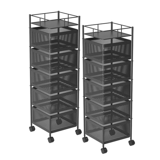 SOGA 2X 5 Tier Steel Square Rotating Kitchen Cart Multi-Functional Shelves Storage Organizer with Wheels