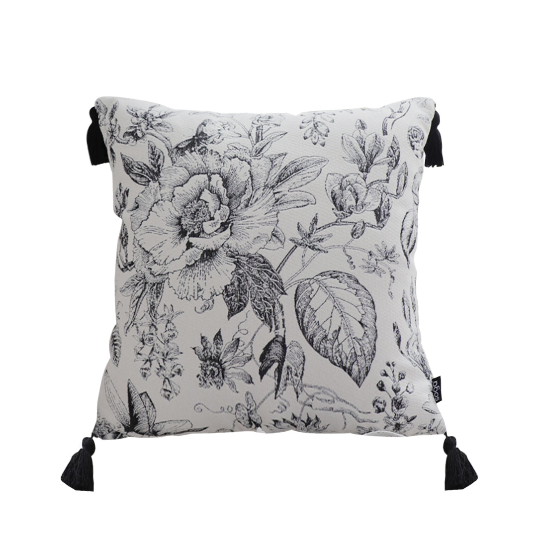 SOGA 50cm Throw Pillow Black and White Elegant Floral Print with Tassel Accents Home Decor $ 61.50