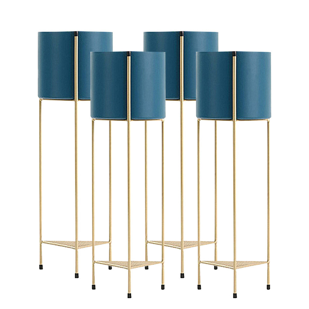 SOGA 4X 2 Layer 81cm Gold Metal Plant Stand with Blue Flower Pot Holder Corner Shelving Rack Indoor Display $ 633.50