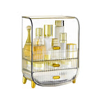 SOGA 3 Tier Transparent Multifunctional Countertop Cosmetic Storage Makeup Perfume Skincare Display Stand Shelf Drawer Type Organiser