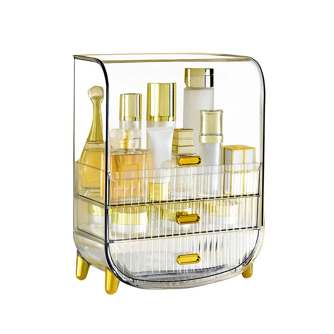 SOGA 3 Tier Transparent Multifunctional Countertop Cosmetic Storage Makeup Perfume Skincare Display Stand Shelf Drawer Type Organiser