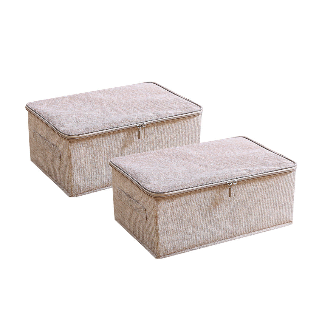 SOGA 2X Beige Small Portable Double Zipper Storage Box Moisture Proof Clothes Basket Foldable Home Organiser $ 53.90