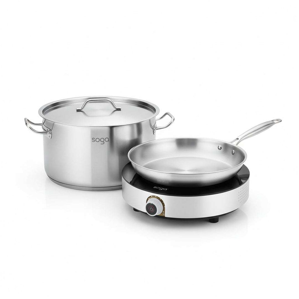SOGA Kitchenware Bundle – 26cm Smart Induction Cooktop, Stainless Fry Pan & 9L Stock Pot $ 309