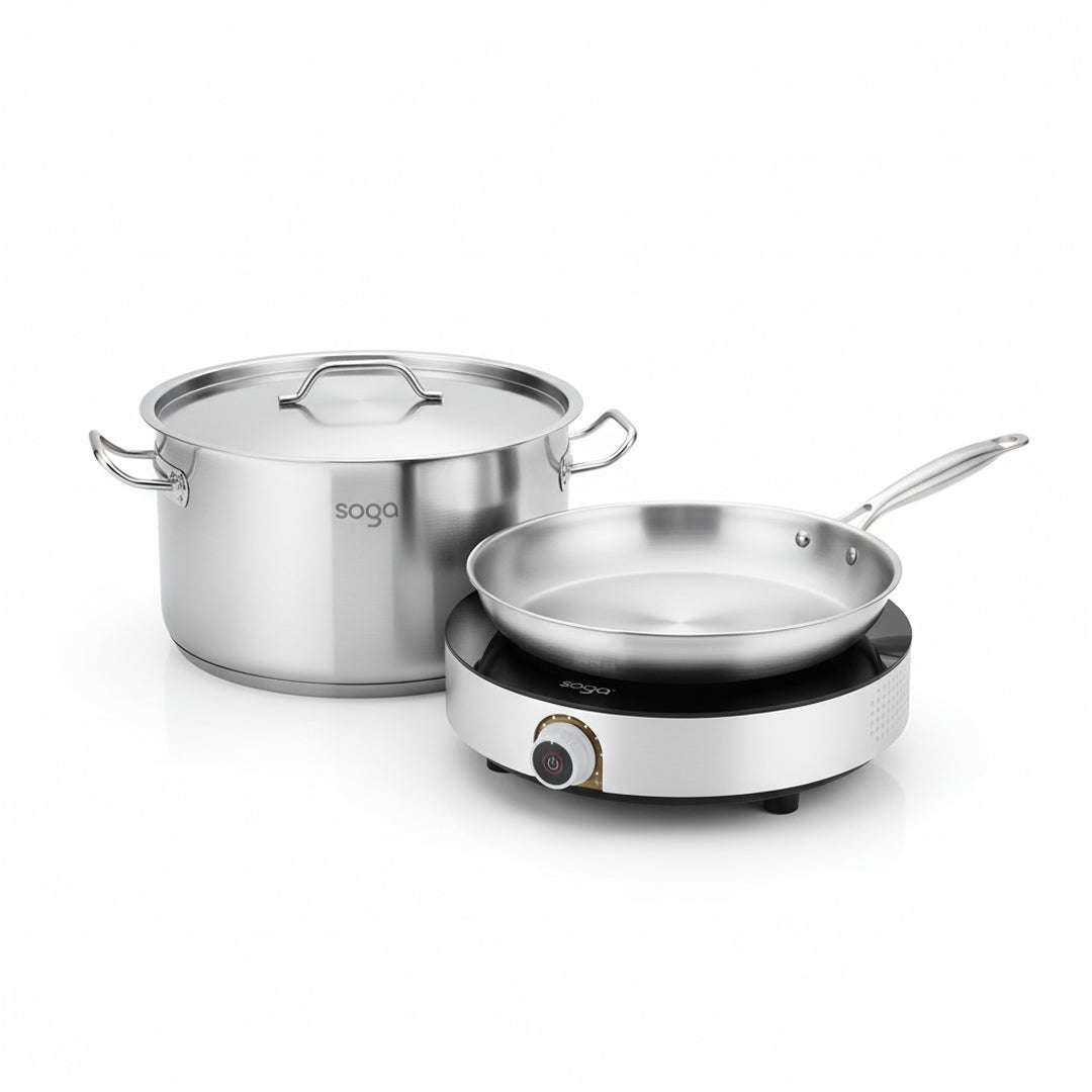 SOGA Kitchenware Bundle – 26cm Smart Induction Cooktop, Stainless Fry Pan & 9L Stock Pot $ 309