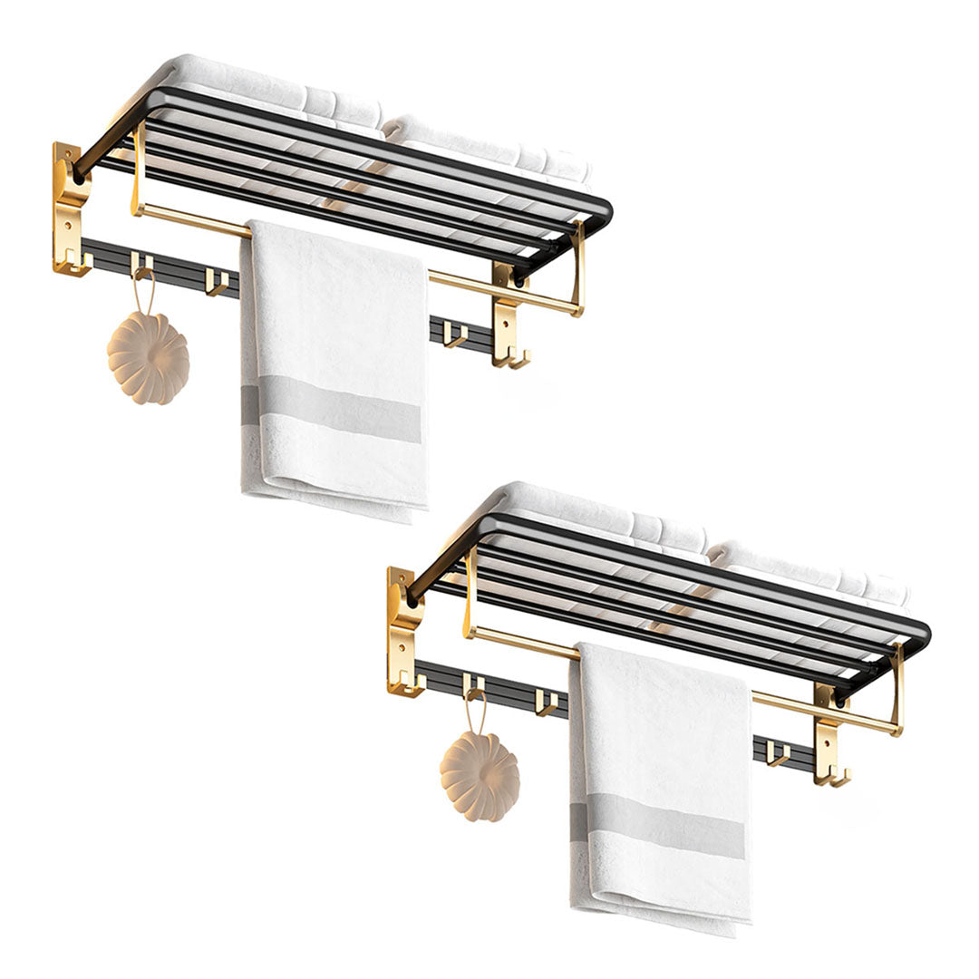 SOGA 2X 63cm Wall-Mounted Double Pole Towel Holder Bathroom Organiser Rail Hanger with Hooks $ 193.90