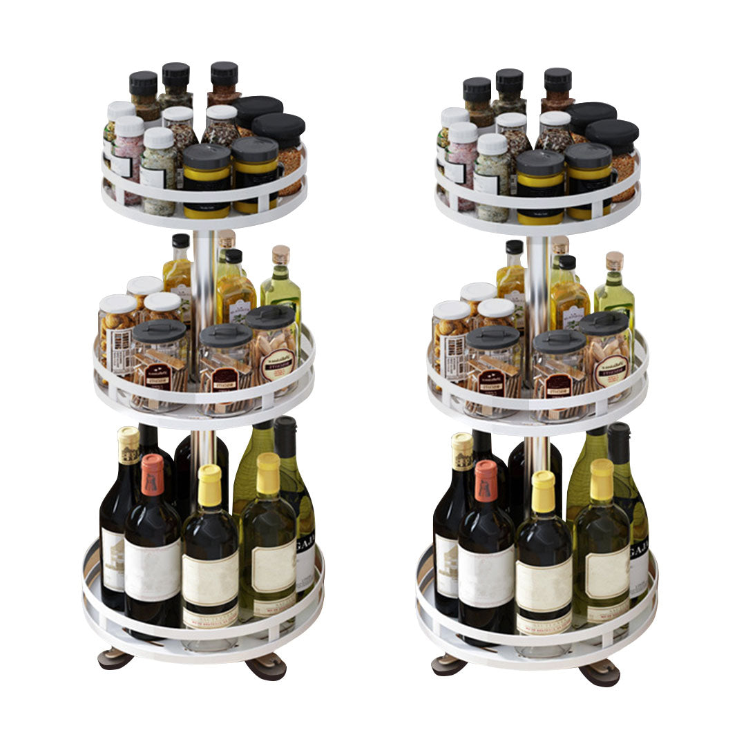 SOGA 2X 3 Tier Steel White Round Rotating Multi-Function Kitchen Portable Storage Spice Seasoning Kitchen Countertop Organiser Shelf $ 86.50