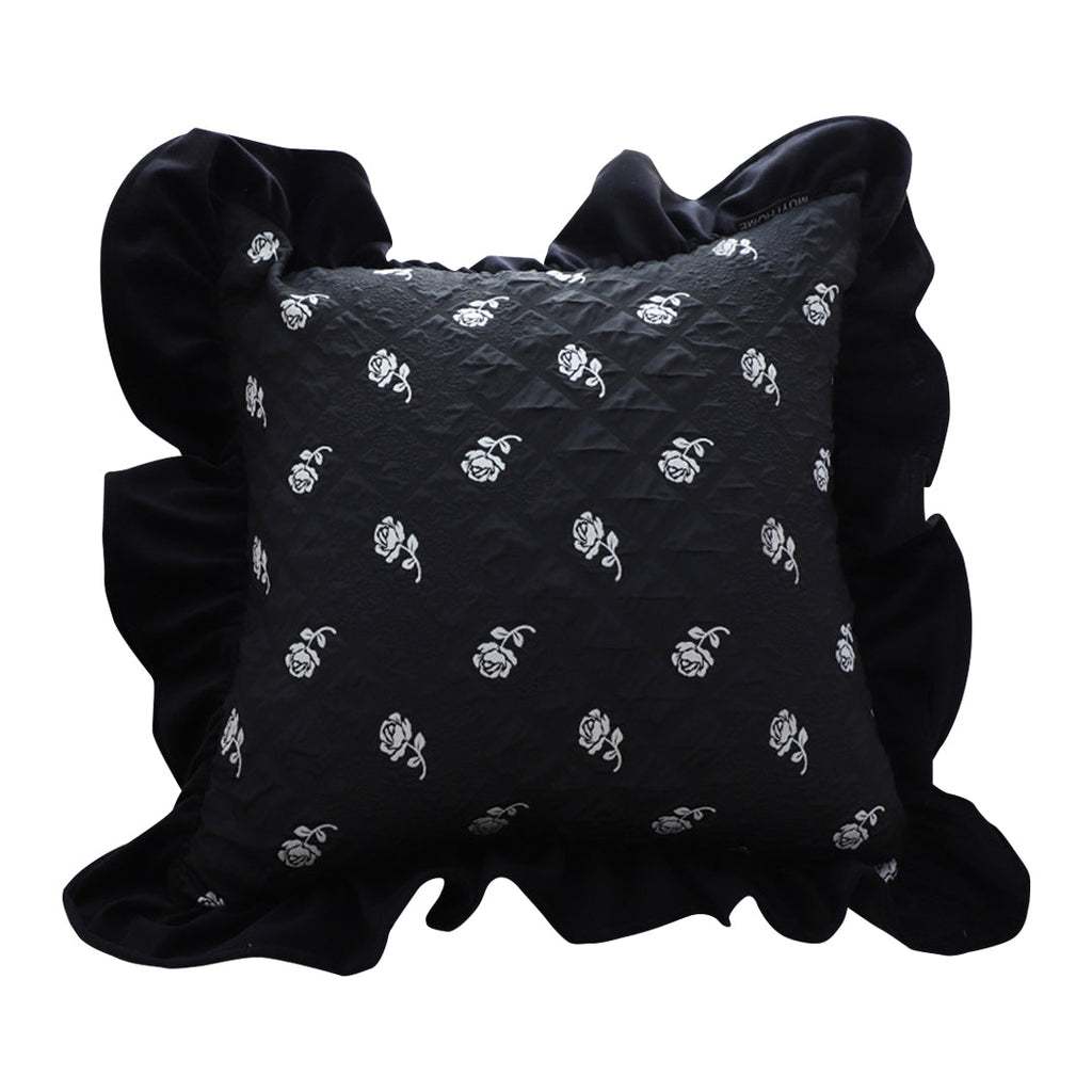 SOGA 45cm Throw Pillow Black Ruffled Square Decorative Cushion for Rose Lovers Cozy Home Decor $ 55.50
