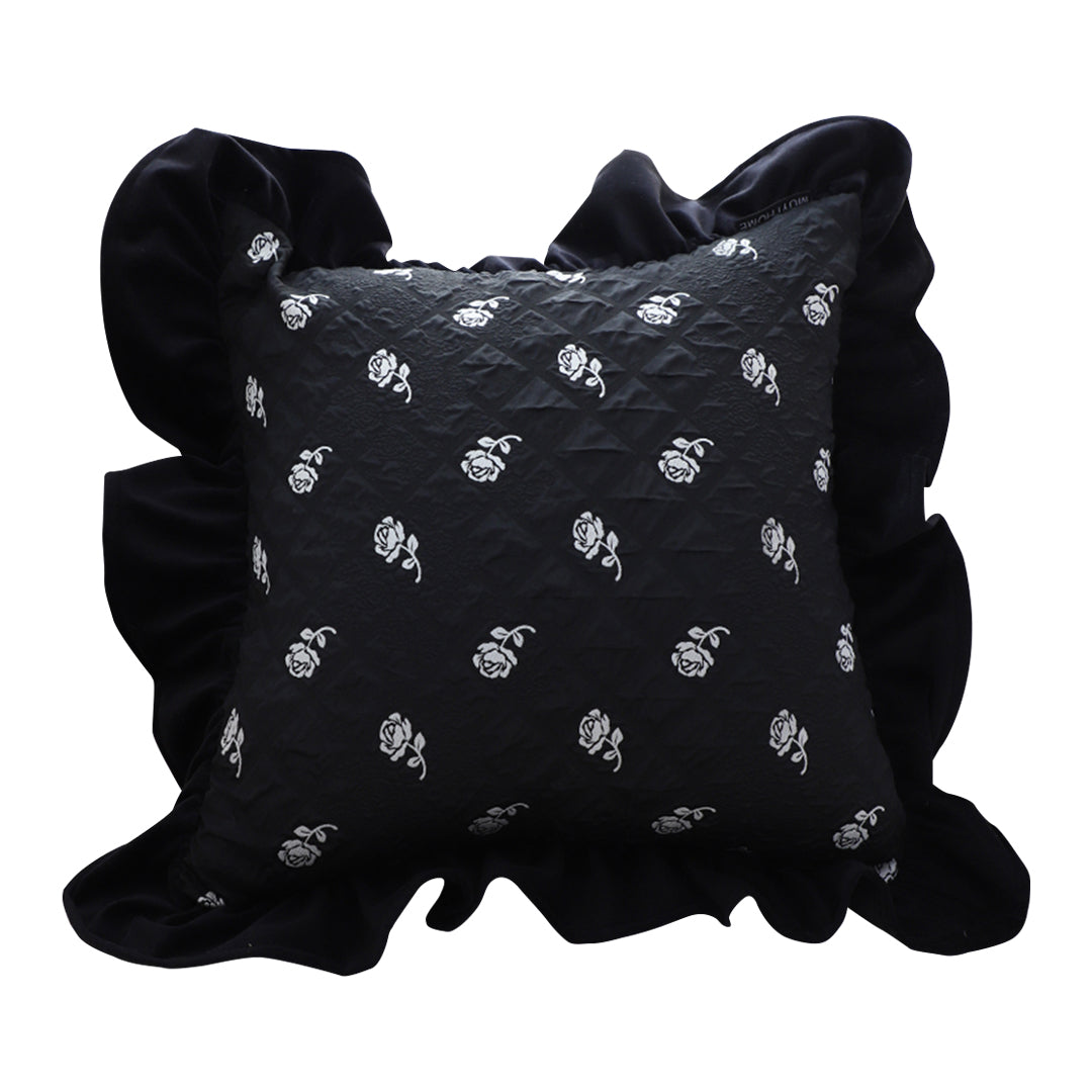 SOGA 45cm Throw Pillow Black Ruffled Square Decorative Cushion for Rose Lovers Cozy Home Decor $ 55.50