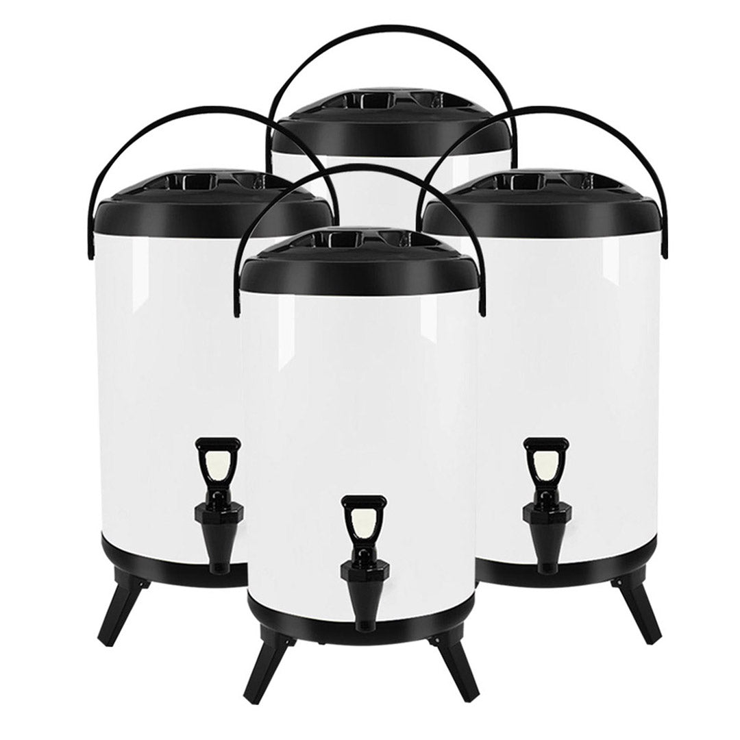 SOGA 4X 16L Stainless Steel Insulated Milk Tea Barrel Hot and Cold Beverage Dispenser Container with Faucet White
